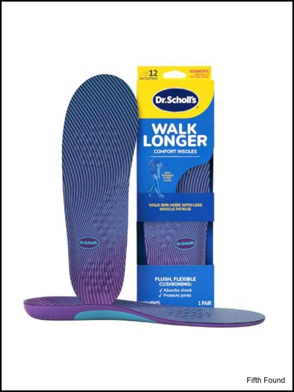 Walk Longer Insoles Plush Foam Cushioning Arch Support Trim to Fit Women's 6-11